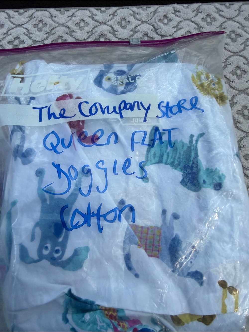 The Company Store Kids Cotton Sheet - White with Multicolor Dog Print queen flat